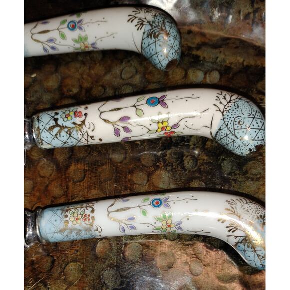 Vtg Bergner El Sheffield England 3-Pc Floral Porcelain Handle Knife Set - Picture 4 of 4